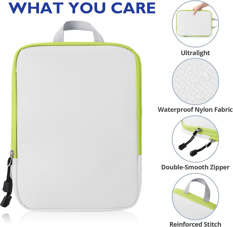 OPLEBEPE Compression Packing Cubes, 8 Set Packing Cubes for Travel Compression, Lightweight Compressible Package Organizer for Carry On and Suitcases, White and Green - Image 3
